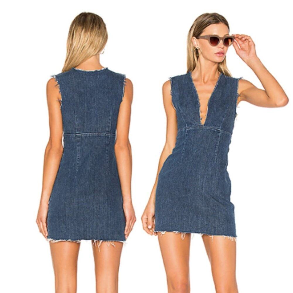 GRLFRND Denim Estelle Deep V Mini Dress